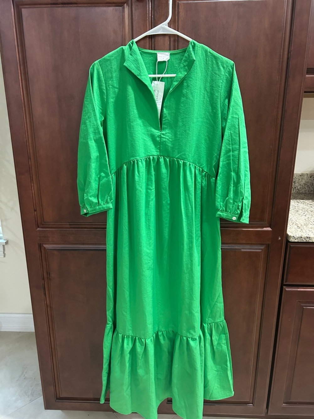 Green Tiered V-Neck Midi Dress